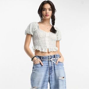 NWOT Free People Lace Hook and Eye Cropped Blouse